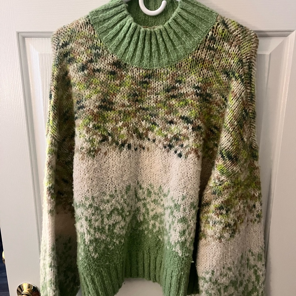 Green and Cream Women's Sweater